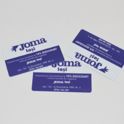 Card din plastic tip voucher pentru fidelizarea clienților JOMA Iași